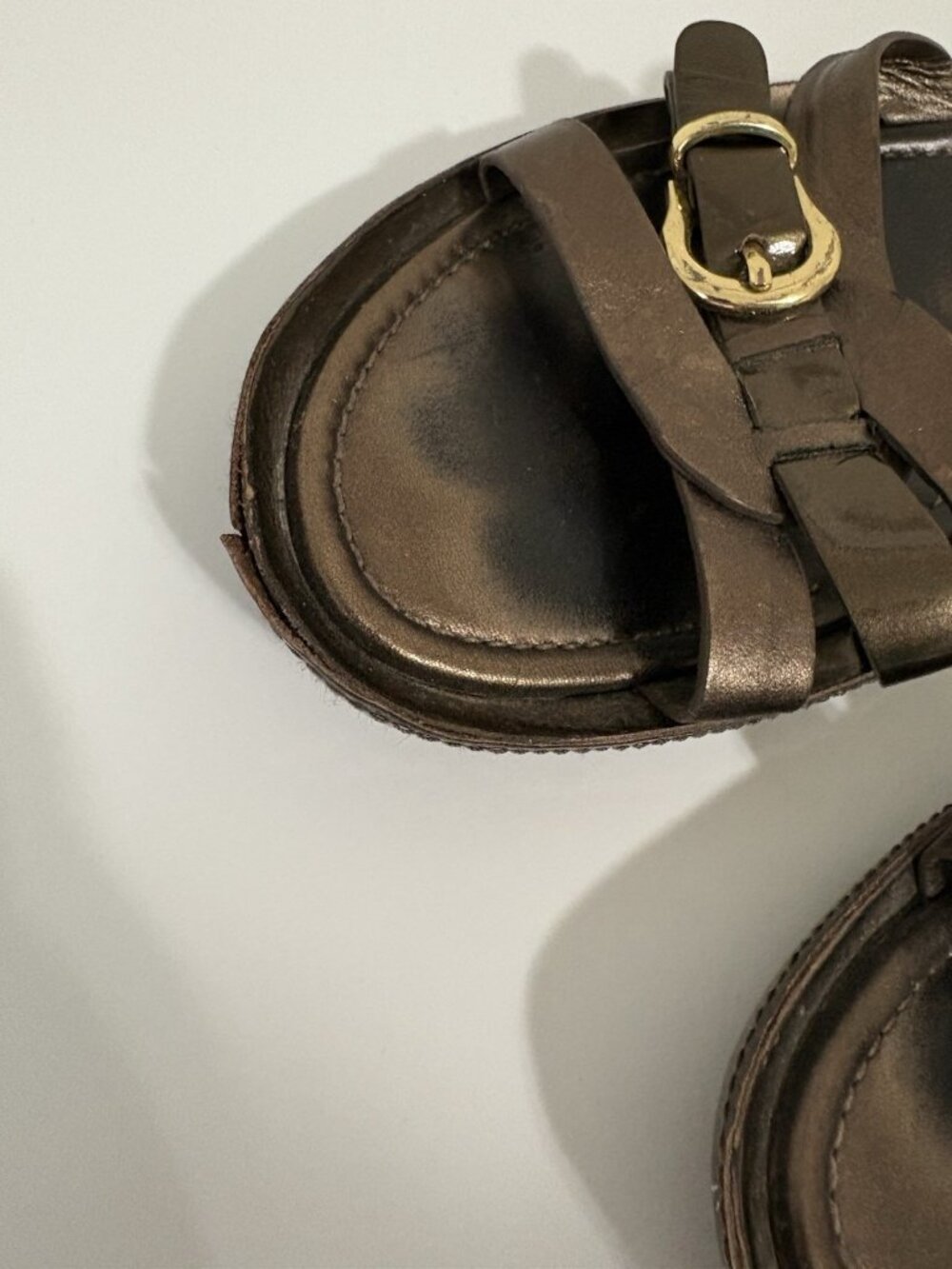 Cole Haan Brown Bronze Leather Slip On Buckle Sandals - Picture 8 of 15